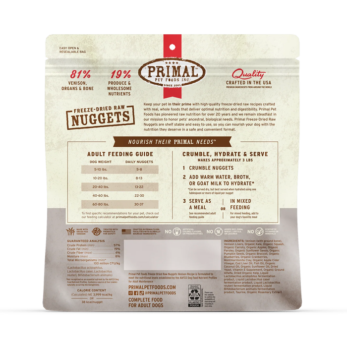 Primal | Venison Freeze-Dried Dog Food 14 oz