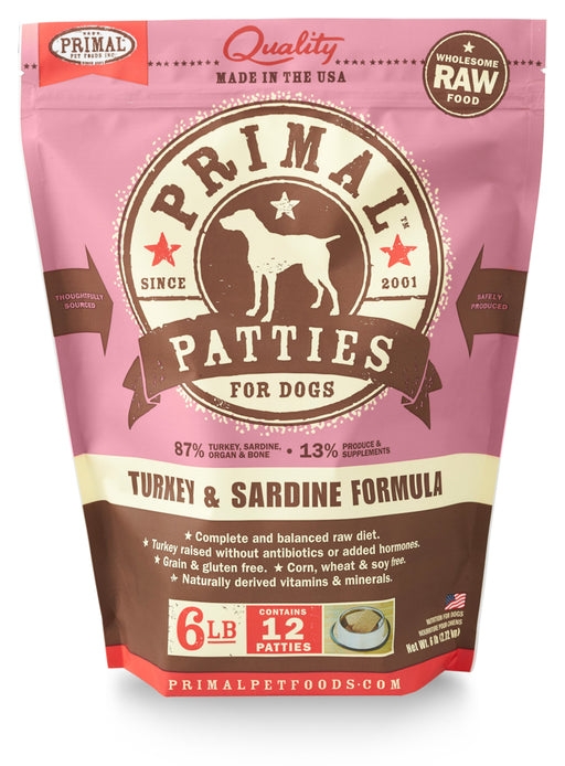 Primal | Frozen Raw Patties Turkey & Sardine Formula 6 lb