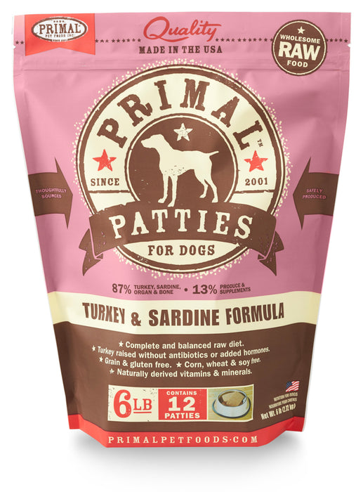Primal | Frozen Raw Patties Turkey & Sardine Formula 6 lb