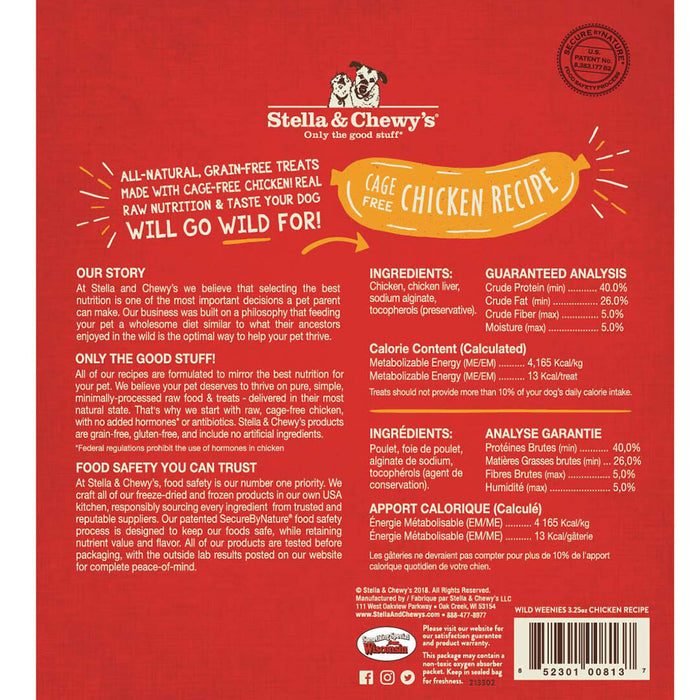 Stella & Chewy's | Cage-Free Chicken Wild Weenies Freeze-Dried Dog Treats 3.25 oz