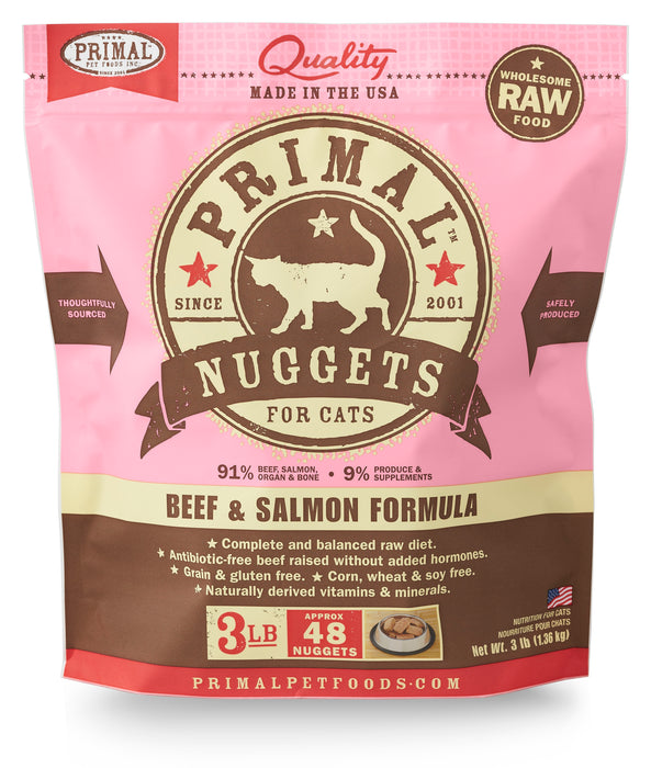 Primal | Beef & Salmon Frozen Nuggets Raw Cat Food 3 lb