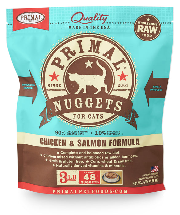 Primal | Chicken & Salmon Frozen Nuggets Raw Cat Food 3 lb